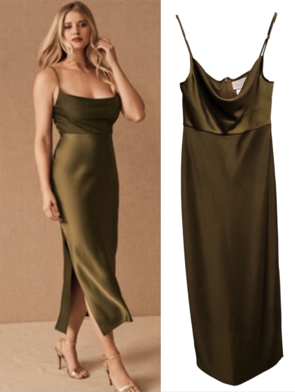 Anthropologie BHLDN Cali Satin Charmeuse Midi Slip Dress *Flaw*